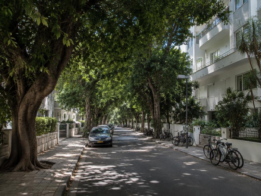 Down the tree-lined street